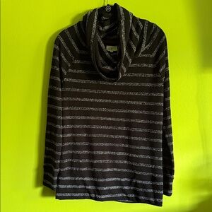 Lou & Grey Black & White Striped Cowl Neck Top Shirt Size M
